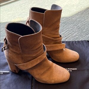 Saint Laurent Tan Suede Ankle Booties